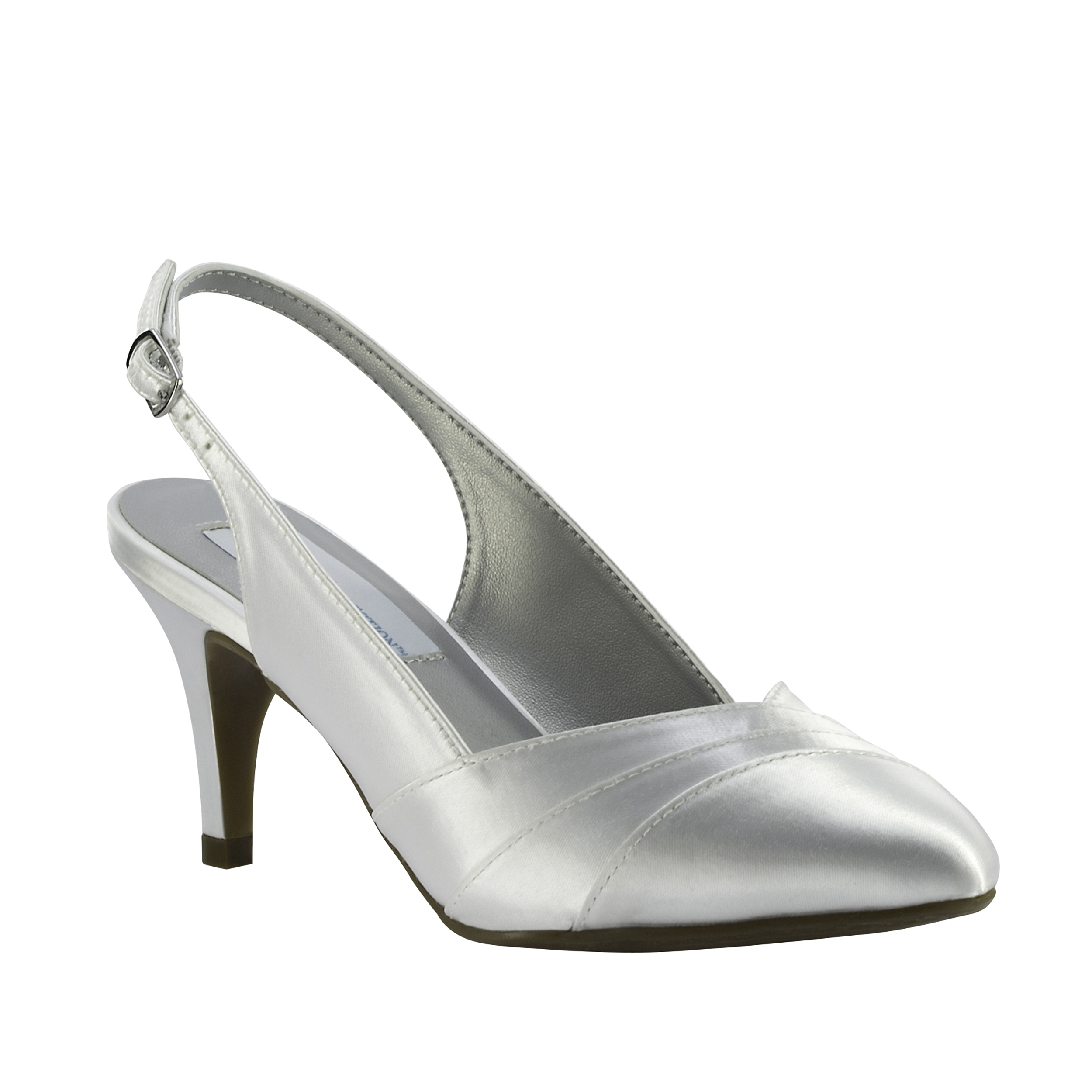 white satin closed toe heels