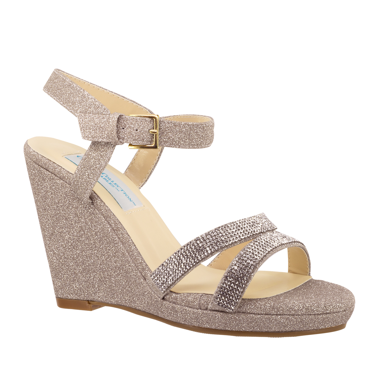 champagne color wedge shoes